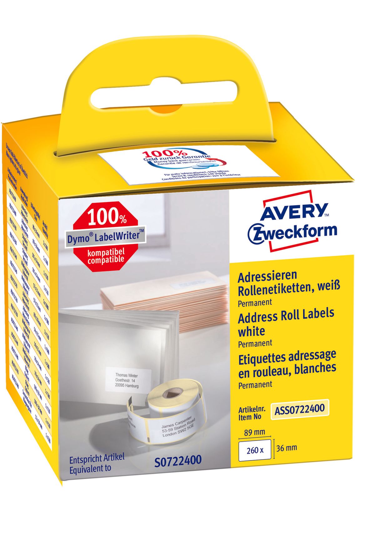 Avery adresseetiket på rulle 89x36mm (260)