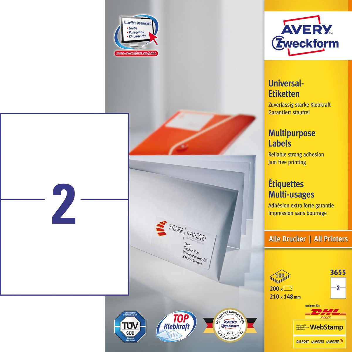 Avery ILC universal etiket 210x148mm (200)