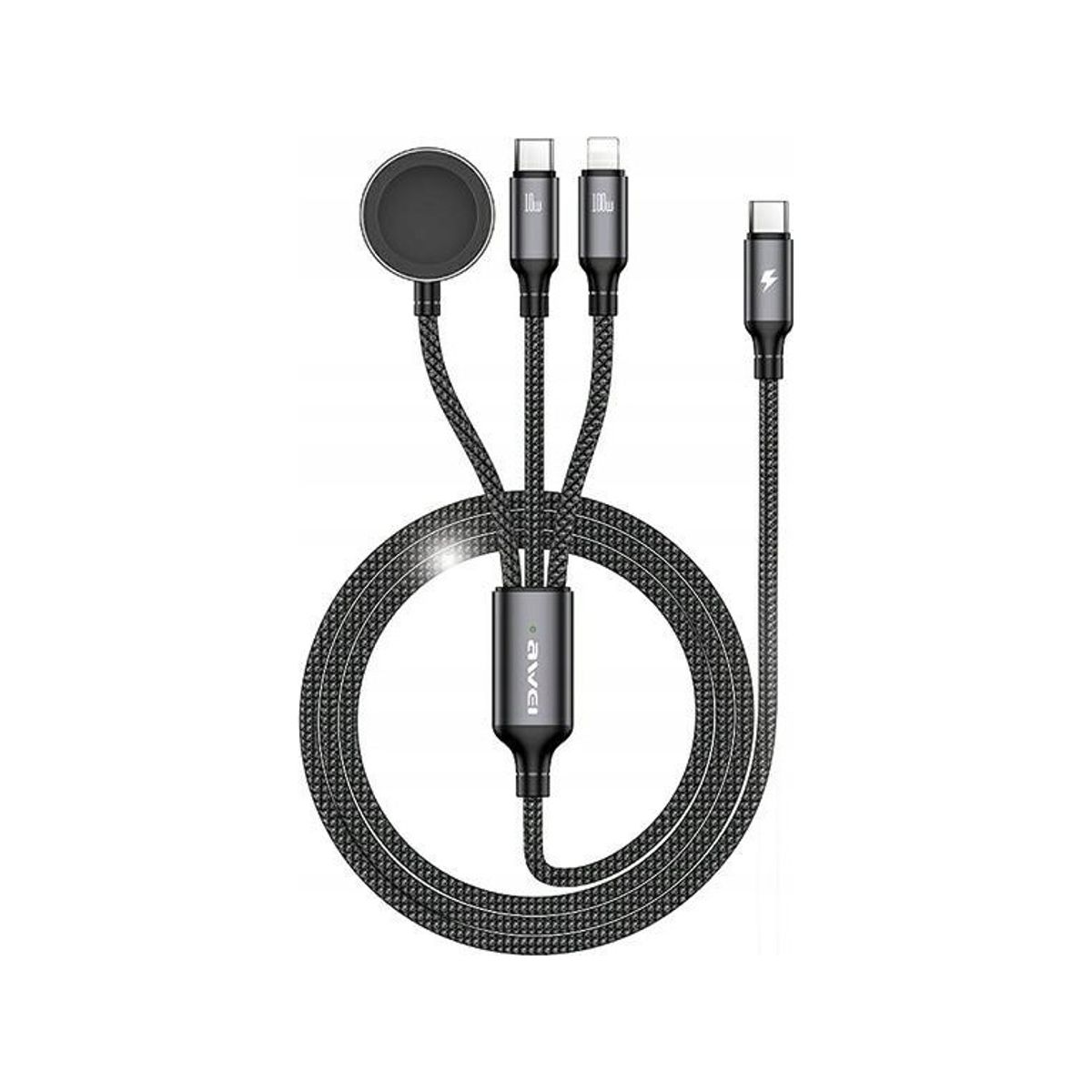 Awei Awei Kabel W23 3W1 Usb-C/Lightning/Watch 100W/10W/2.5W Czarny/Black