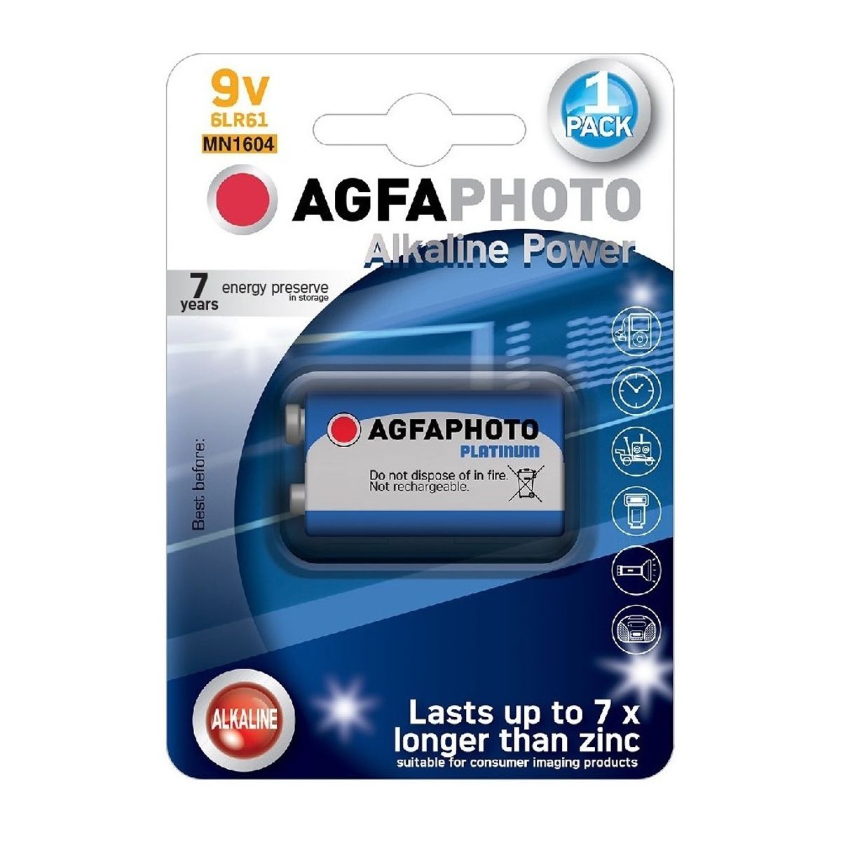 B1 1 stk AgfaPhoto batteri - Alkaline, 9V