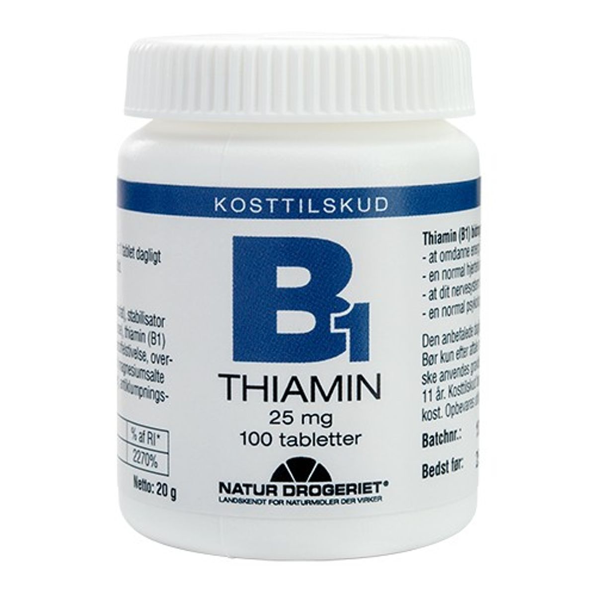 B1Thimin vitamin 25 mg - 100 tab - Natur Drogeriet