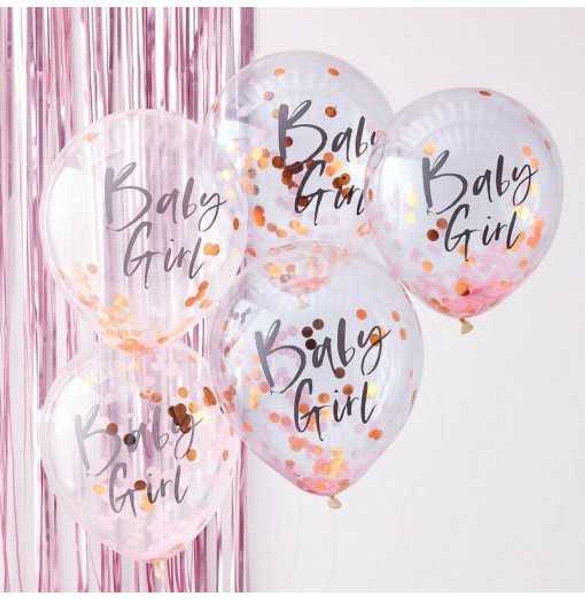 "Baby Girl" Lyserød/Guld Konfettiballoner - Babyshower