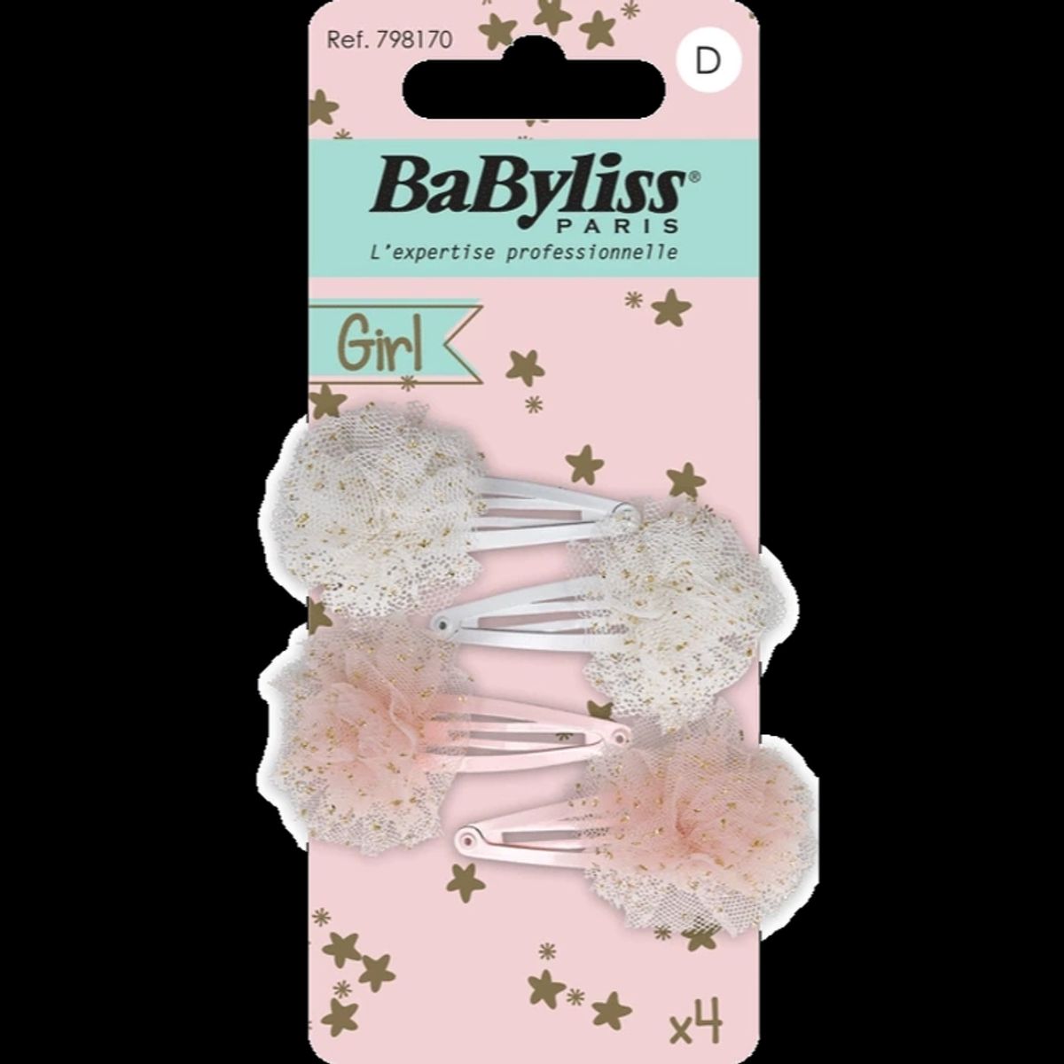 BaByliss KIDS Glitter Hair Clips (1700) 4 Pieces