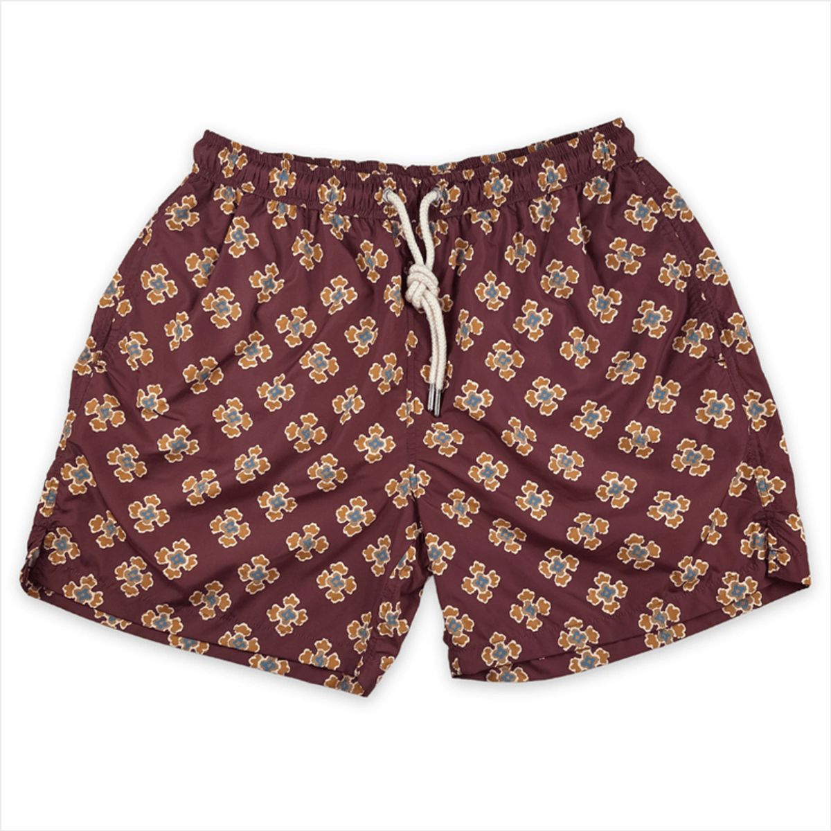 Badeshorts Italian Seventies, bordeux m. blomstermønster - S