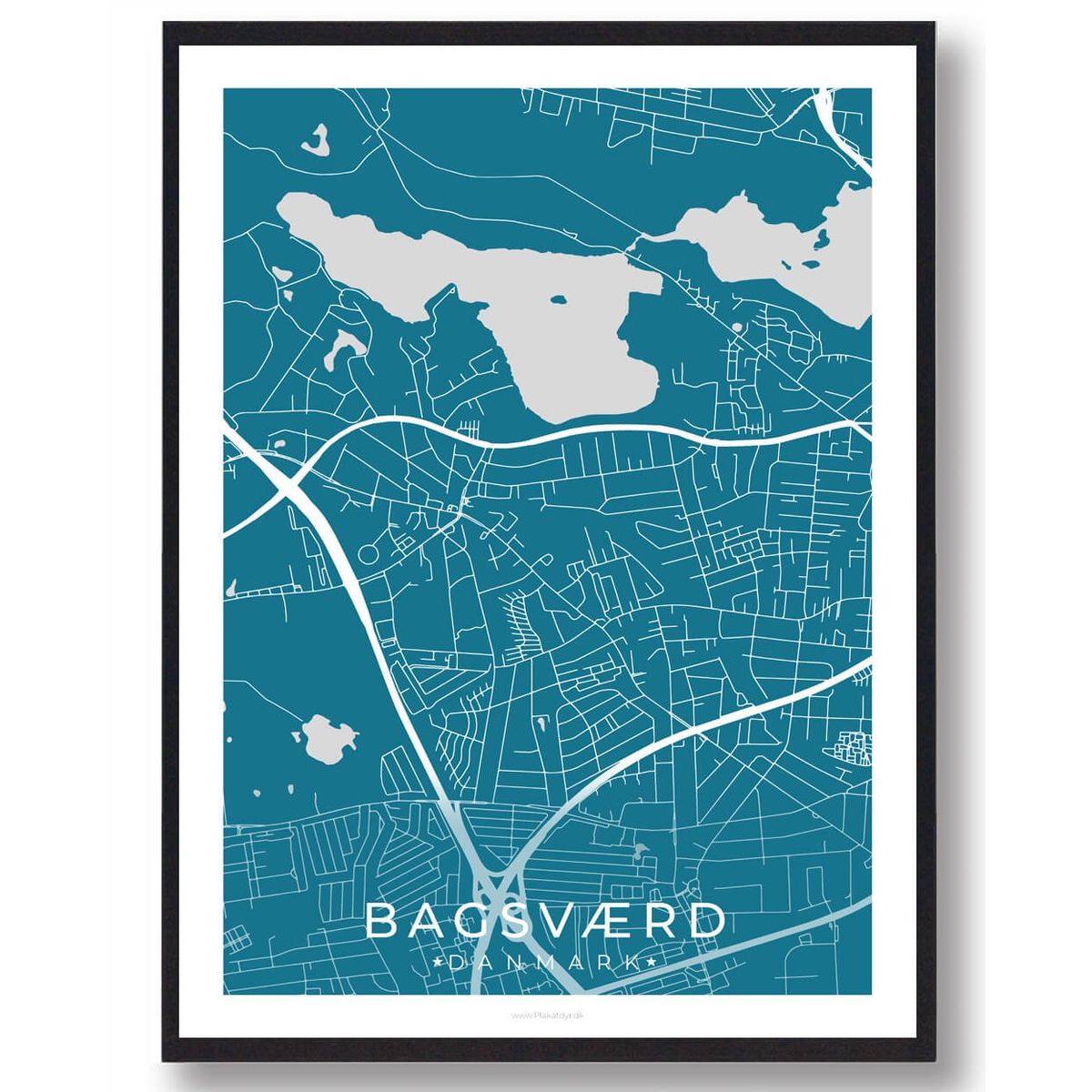 Bagsværd by plakat - blå (Størrelse: S - 21x29,7cm (A4))