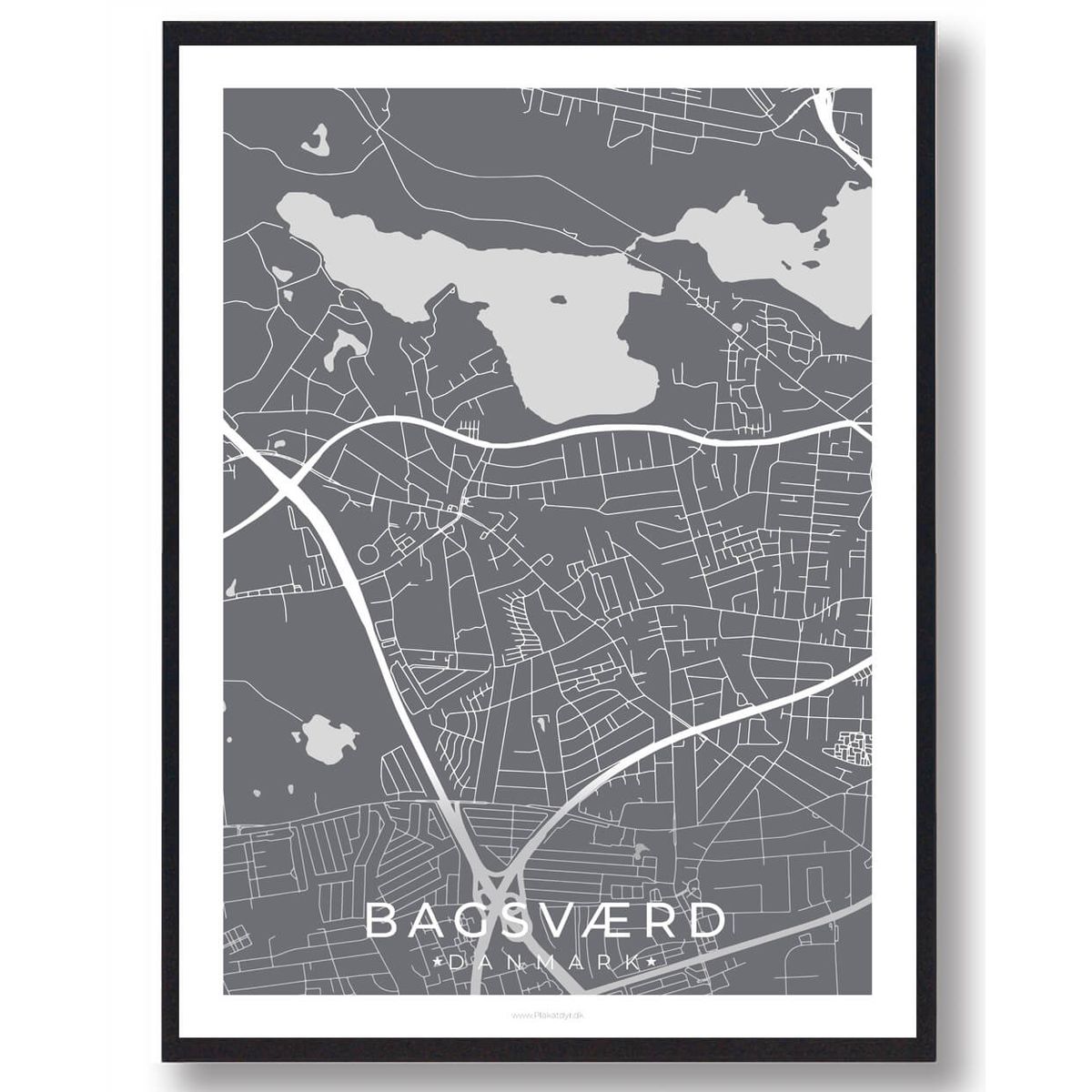 Bagsværd by plakat - grå (Størrelse: M - 30x40cm)