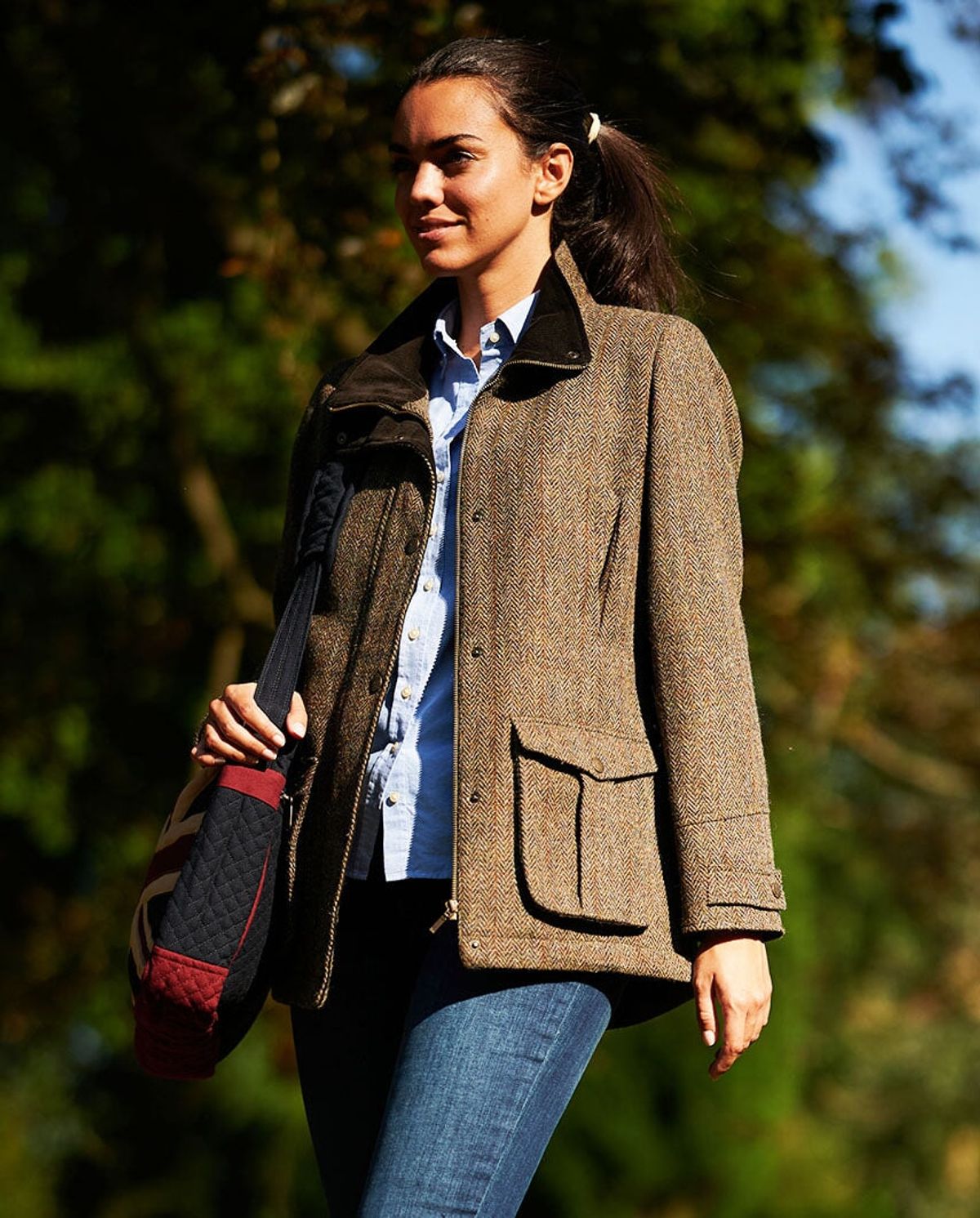 Bailey Field Coat dame, Harris Tweed, evergreen sildebensmønster - 38