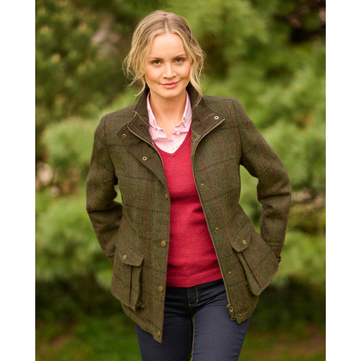 Bailey Field Coat dame, Harris Tweed, green overcheck - 40