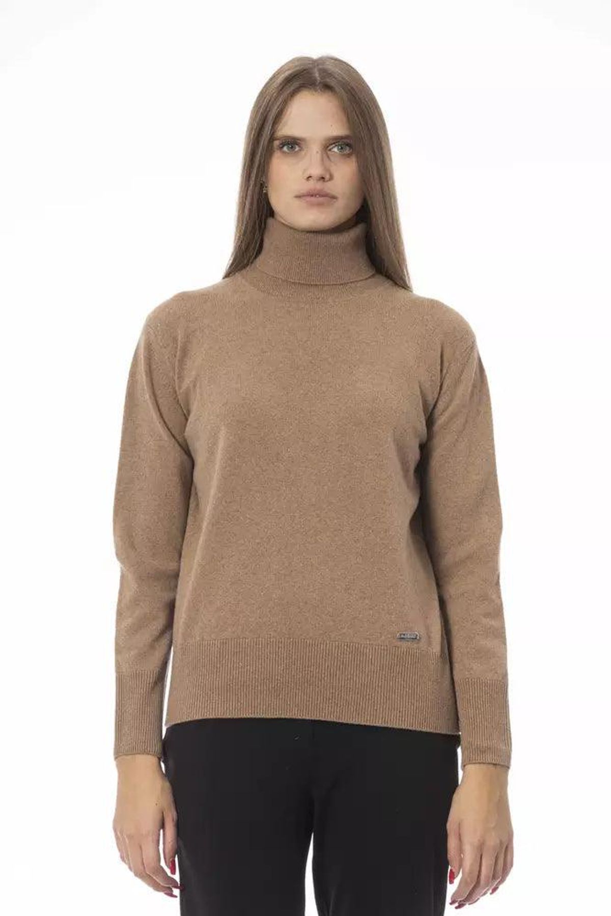 Baldinini Trend Chic Beige Wool-Cashmere Turtleneck Sweater