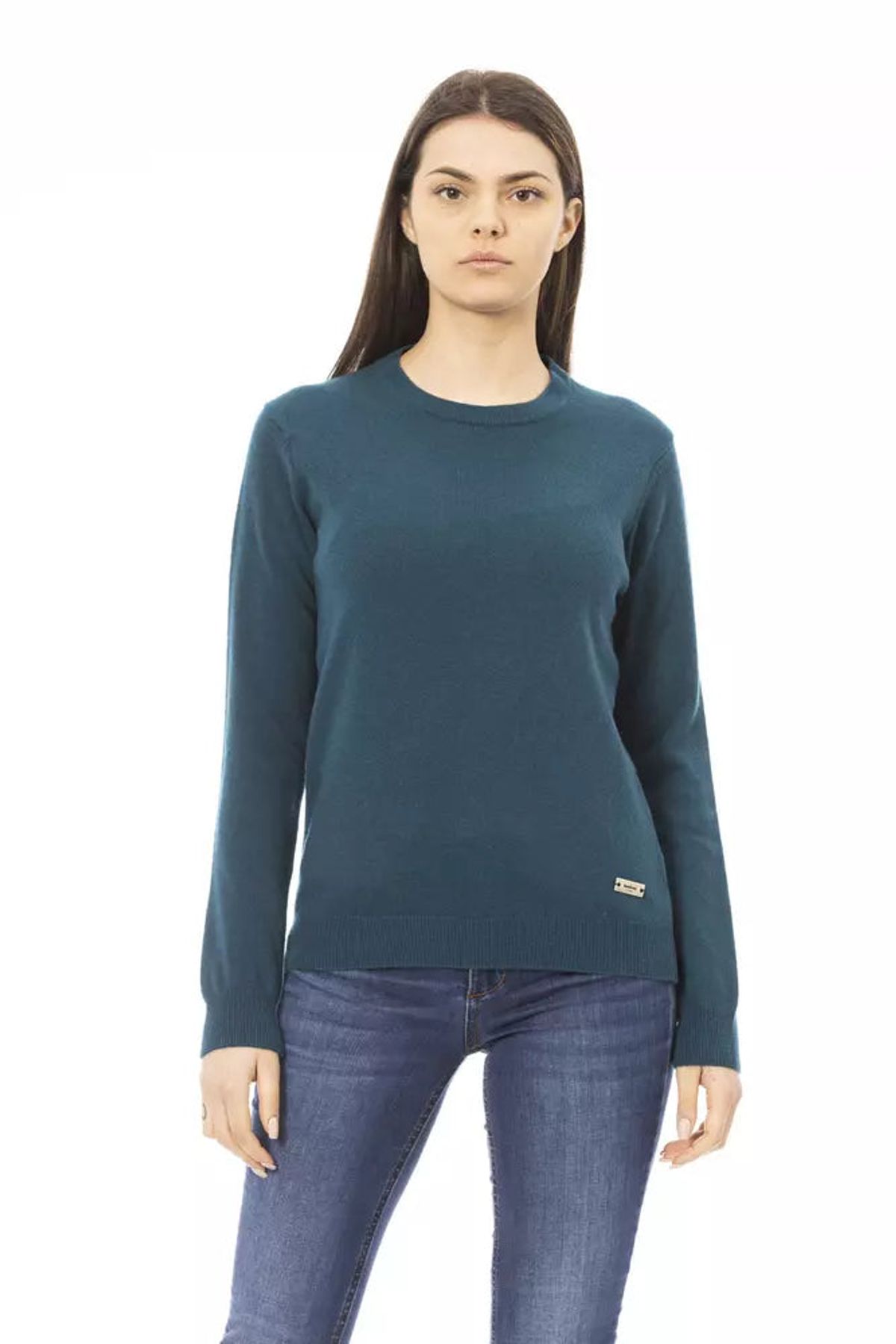 Baldinini Trend Elegant Crewneck Wool-Cashmere Sweater in Green