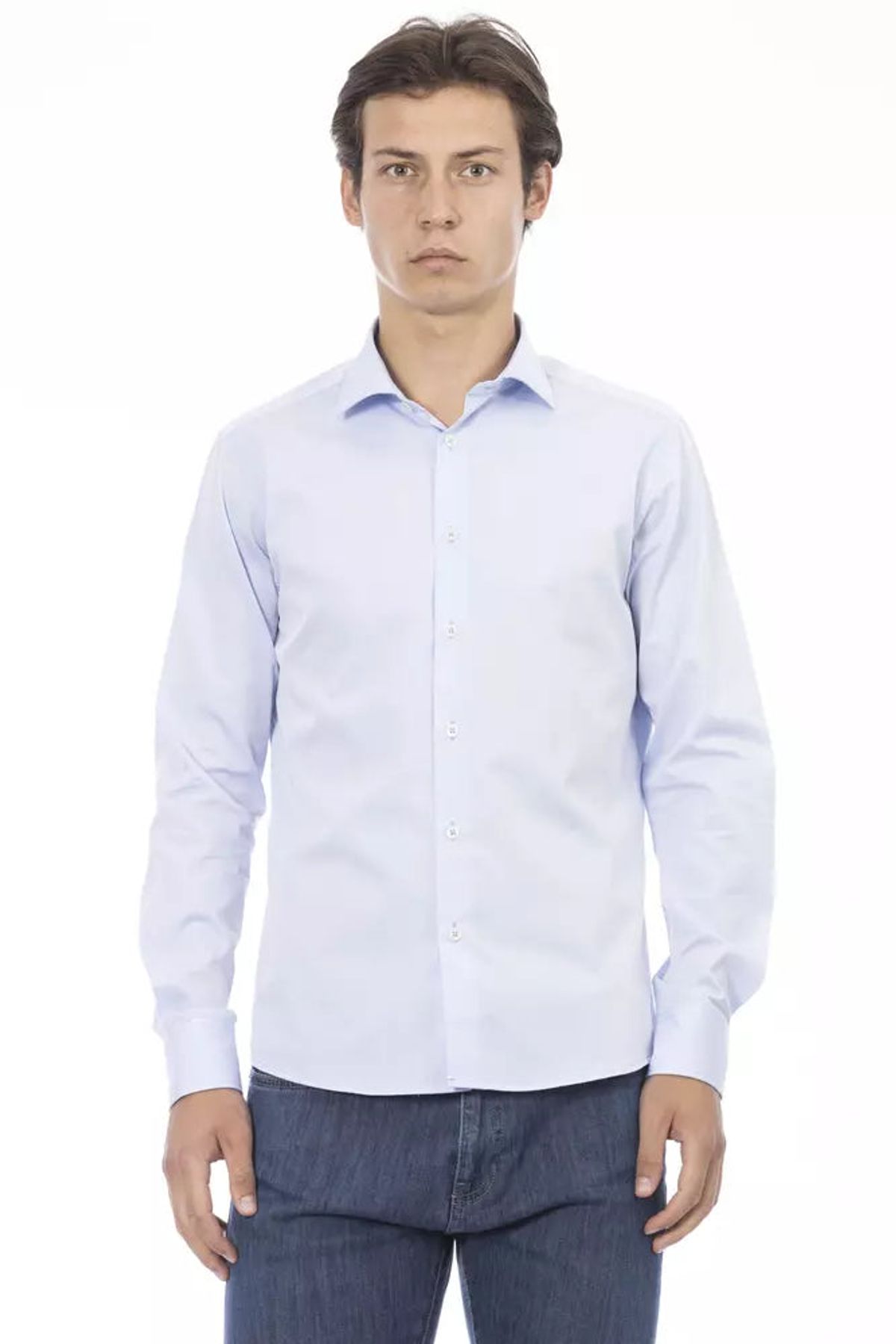 Baldinini Trend Elegant Slim Fit Light Blue Cotton Shirt