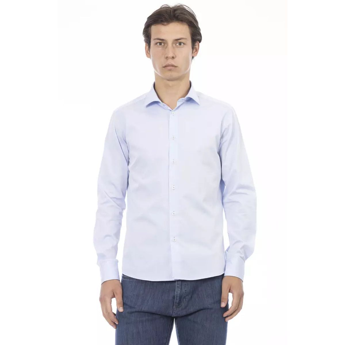 Baldinini Trend Elegant Slim Fit Light Blue Cotton Shirt