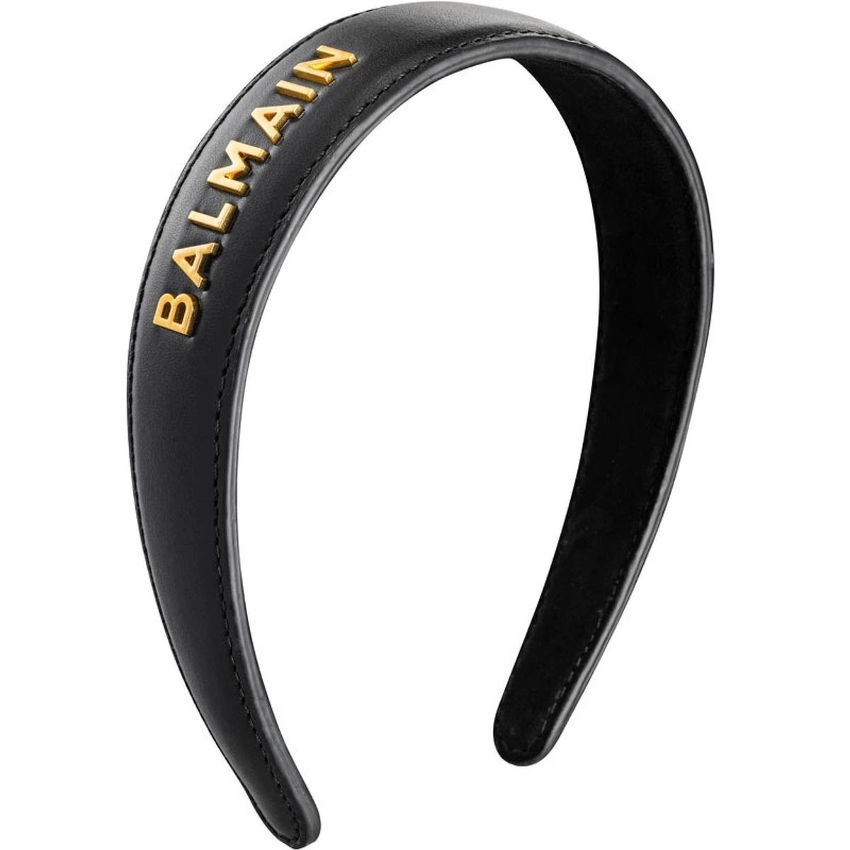 Balmain Accessories Leather Headband With Gold Logo 18k - Black