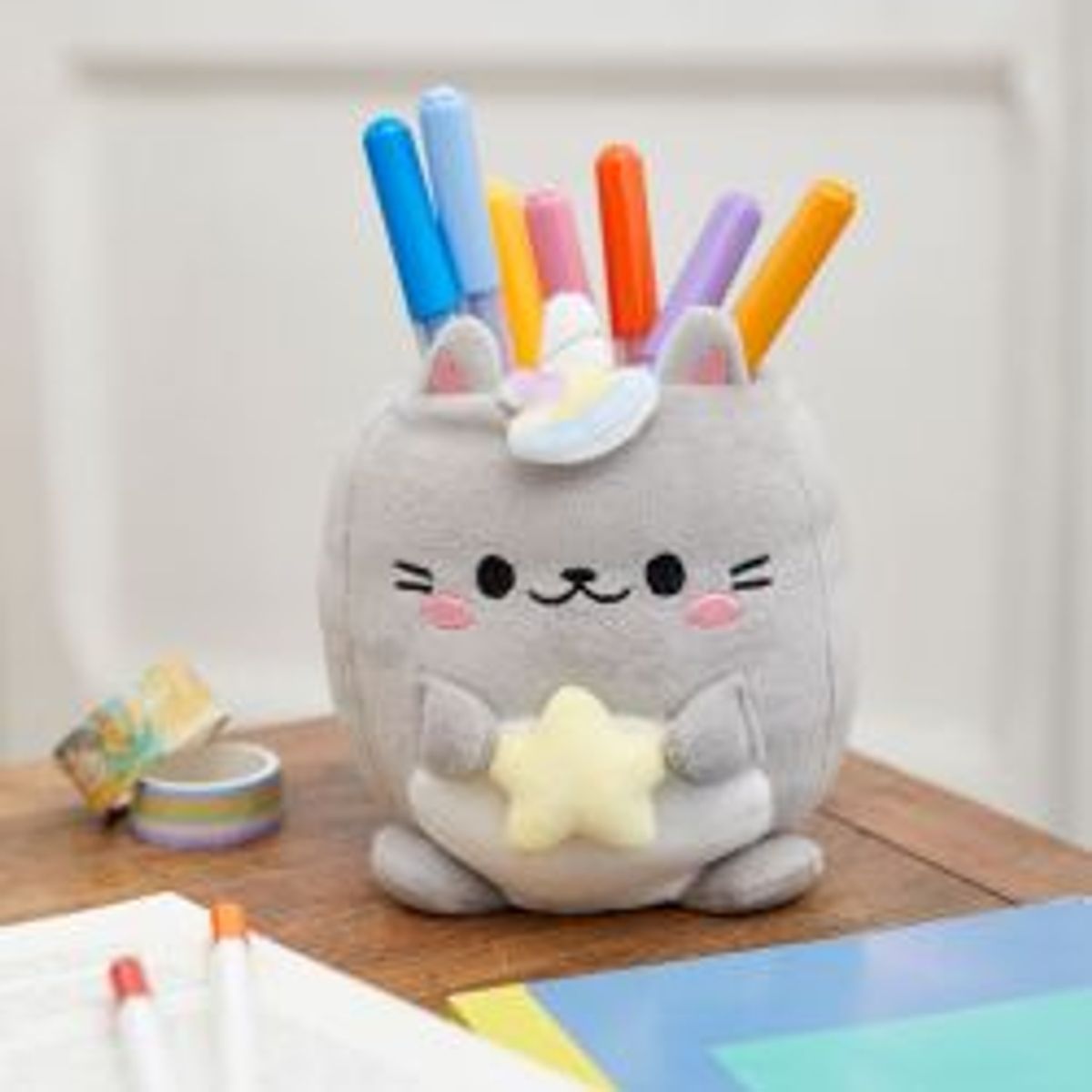 Balvi Pen Holder,fluffy Kawaii Starry,gray,fabric - Opbevaring