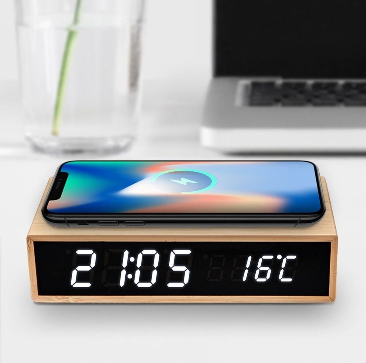 Bamboo Wireless Charger Clock