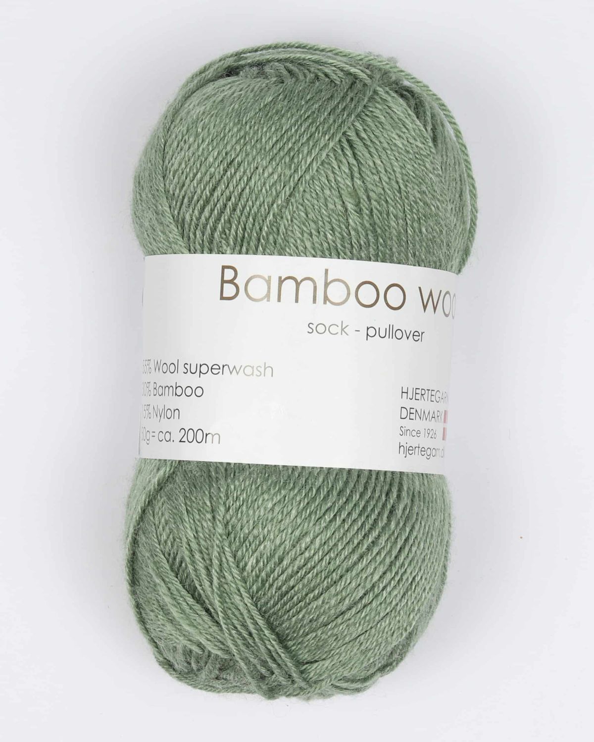 Bamboo Wool fra Hjertegarn i mange farver - 0115 lys grøn - 15% Nylon, 30% Bambus, 55% Uld