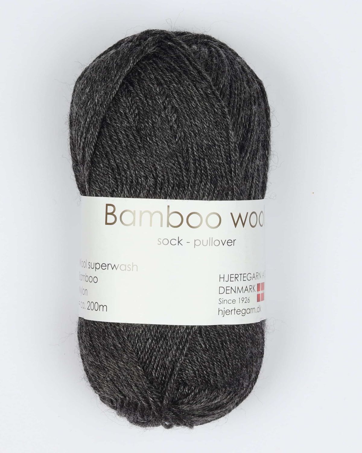 Bamboo Wool fra Hjertegarn i mange farver - 0403 mørkegrå - 15% Nylon, 30% Bambus, 55% Uld