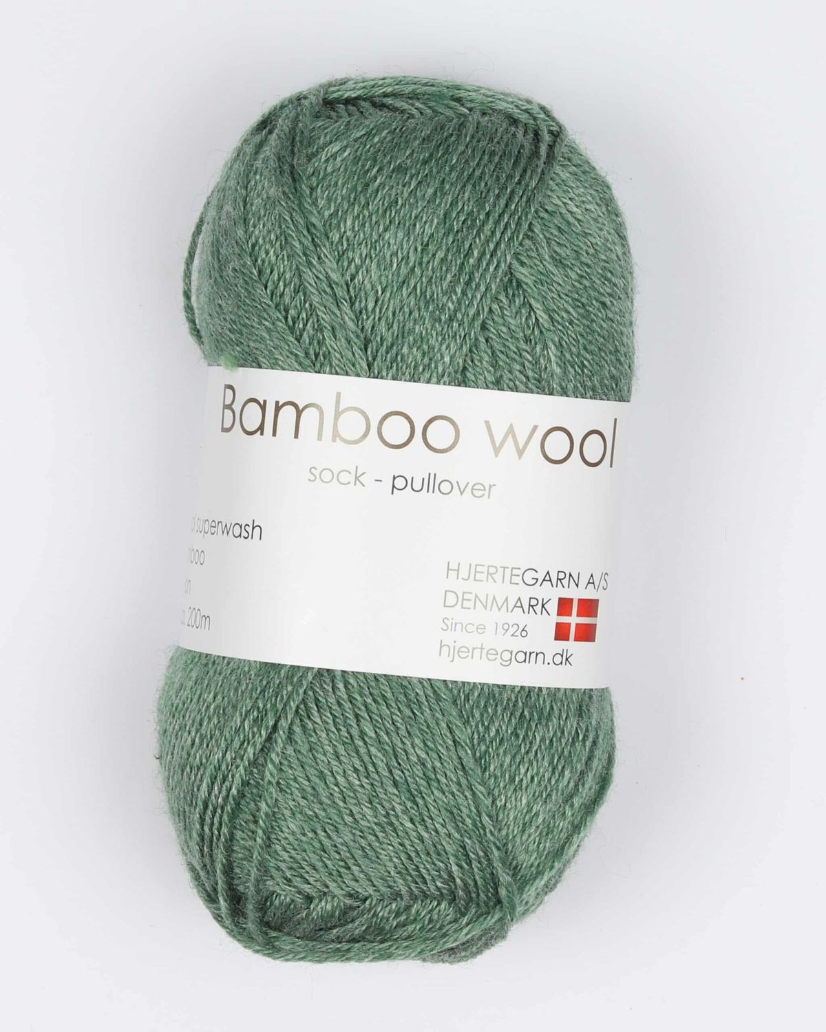 Bamboo Wool fra Hjertegarn i mange farver - 6114 grøn - 15% Nylon, 30% Bambus, 55% Uld