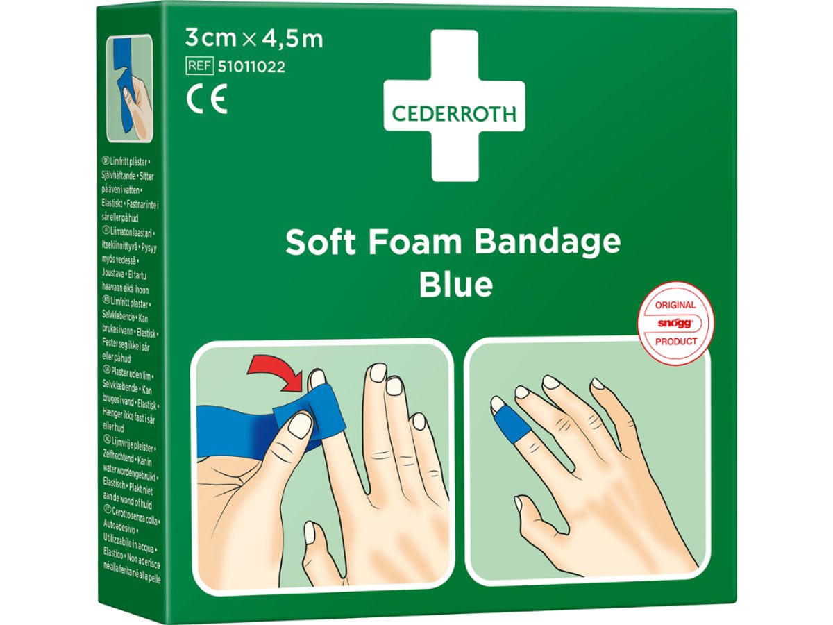 Bandage Soft Foam Cederroth blå 3 cm x 4,5 Meter