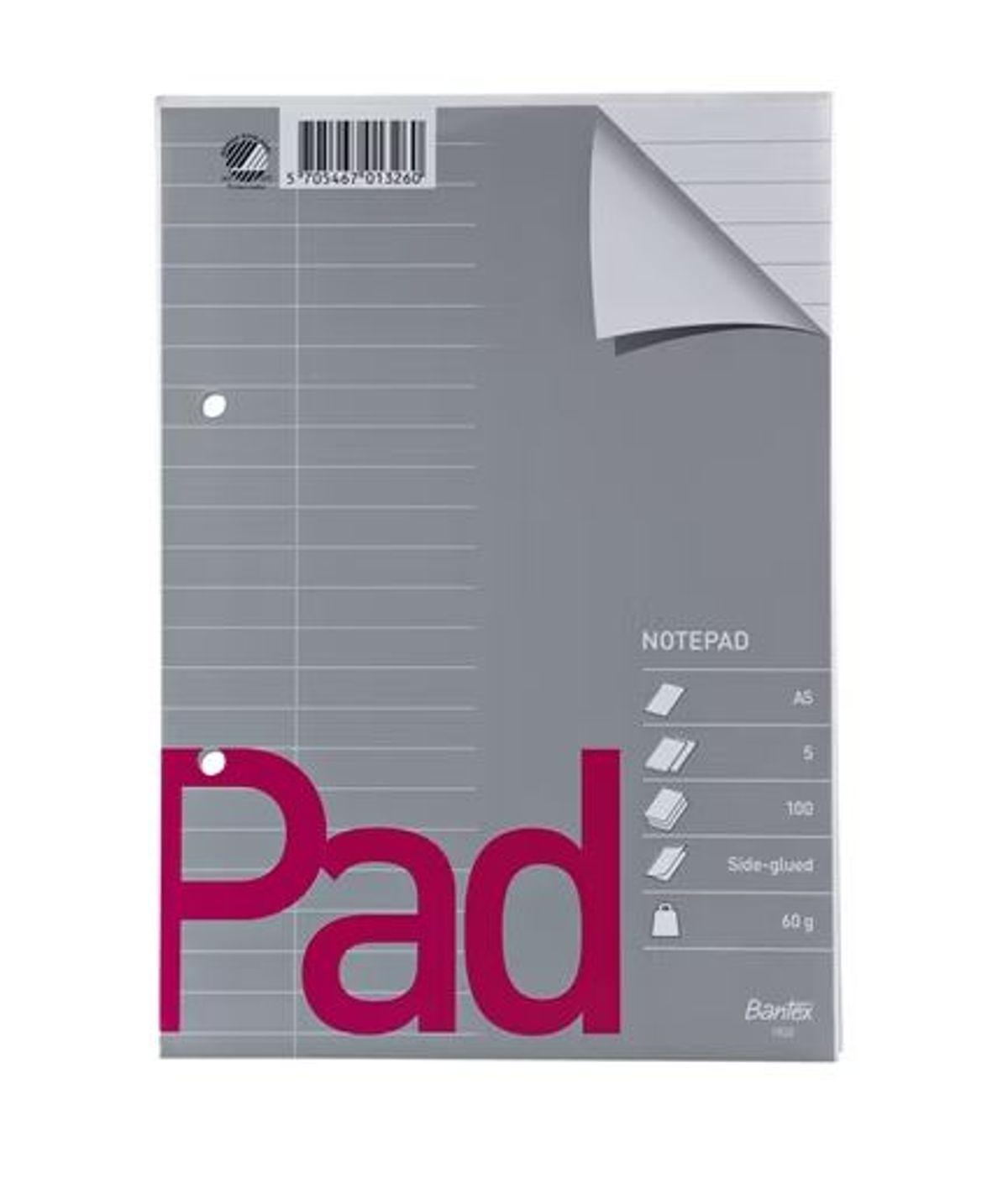 Bantex note pad A5 linieret blok pk á 5 stk