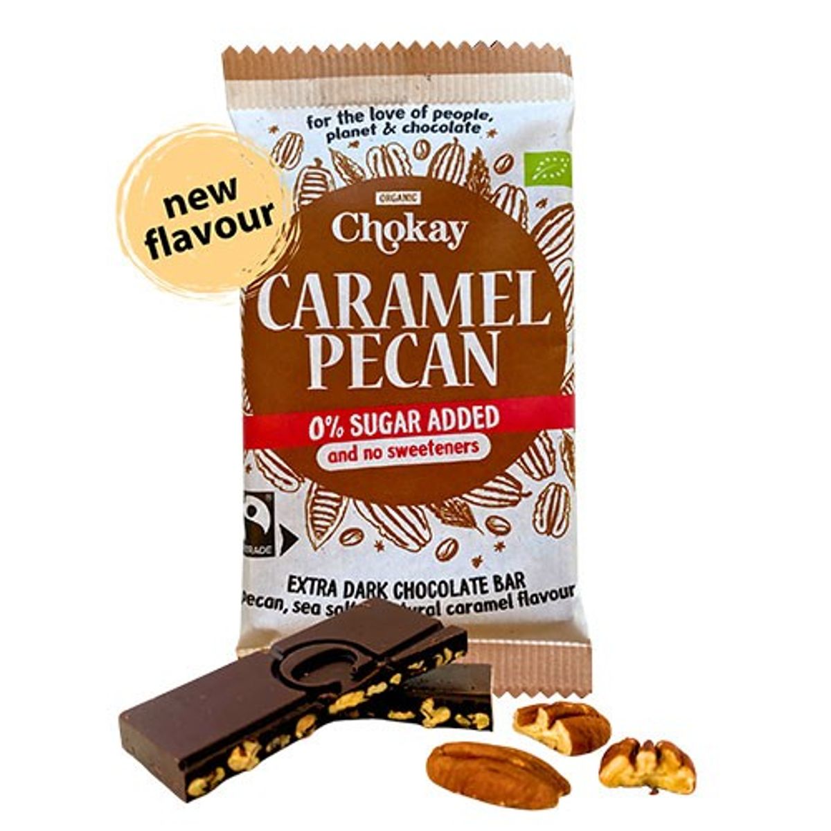 Bar extra Dark Caramel Pecan 65% Økologisk - 70 gram - Chokay