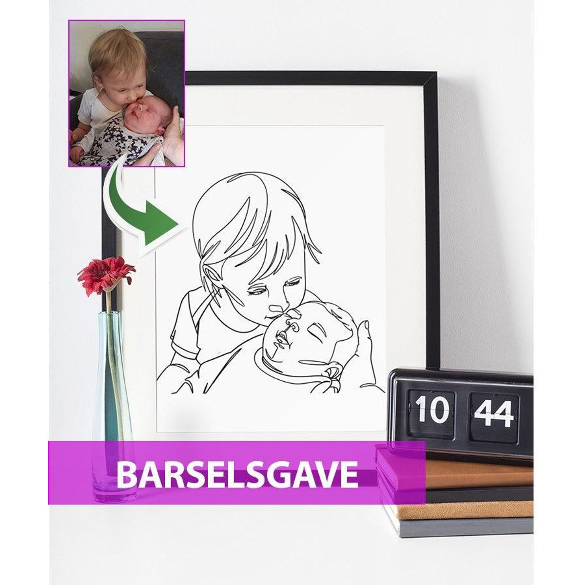 Barselsgave - line art tegning efter dine fotos