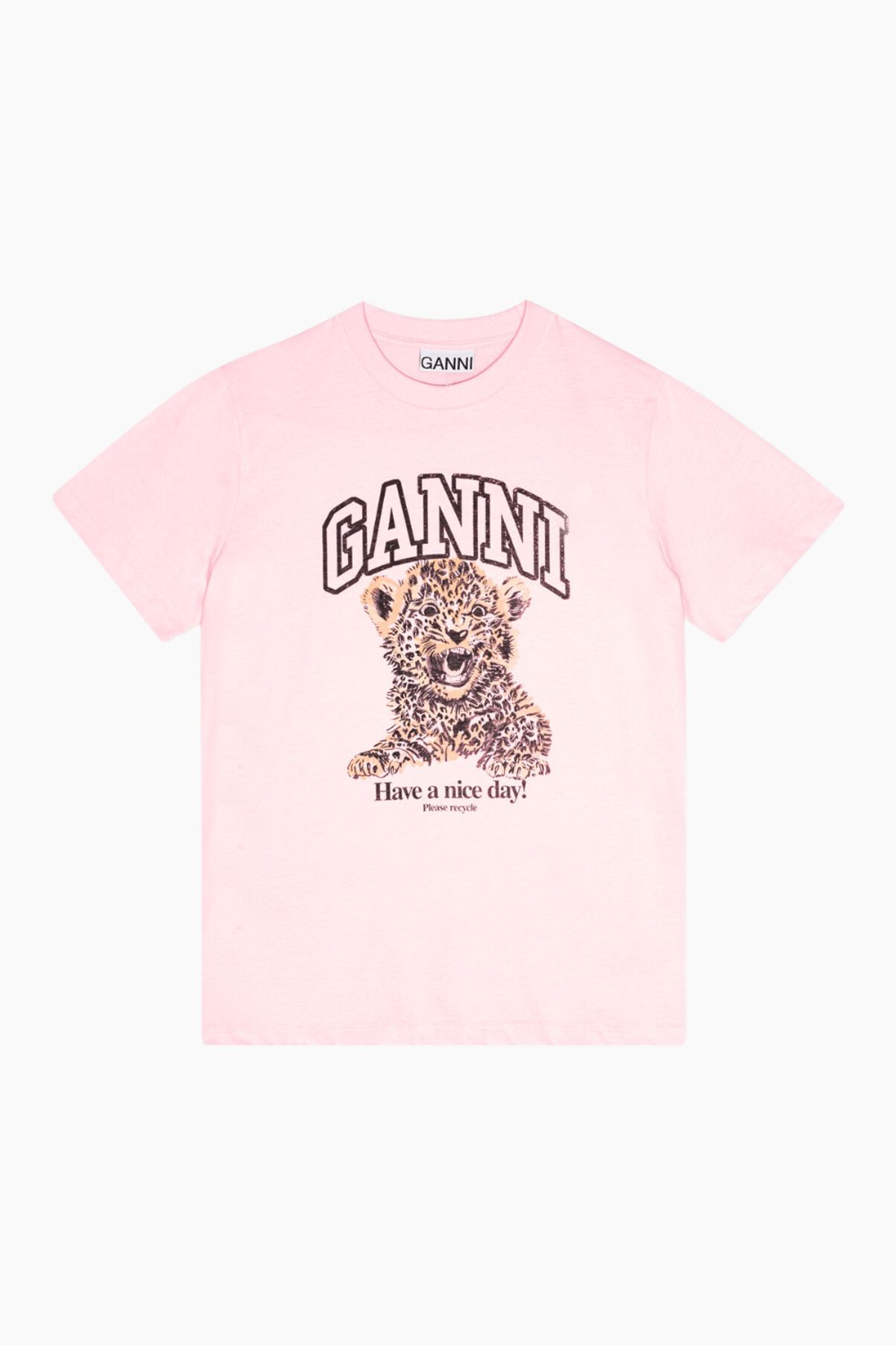 Basic Jersey Leopard Relaxed T-shirt T4161 - Chalk Pink - GANNI - Lyserød L