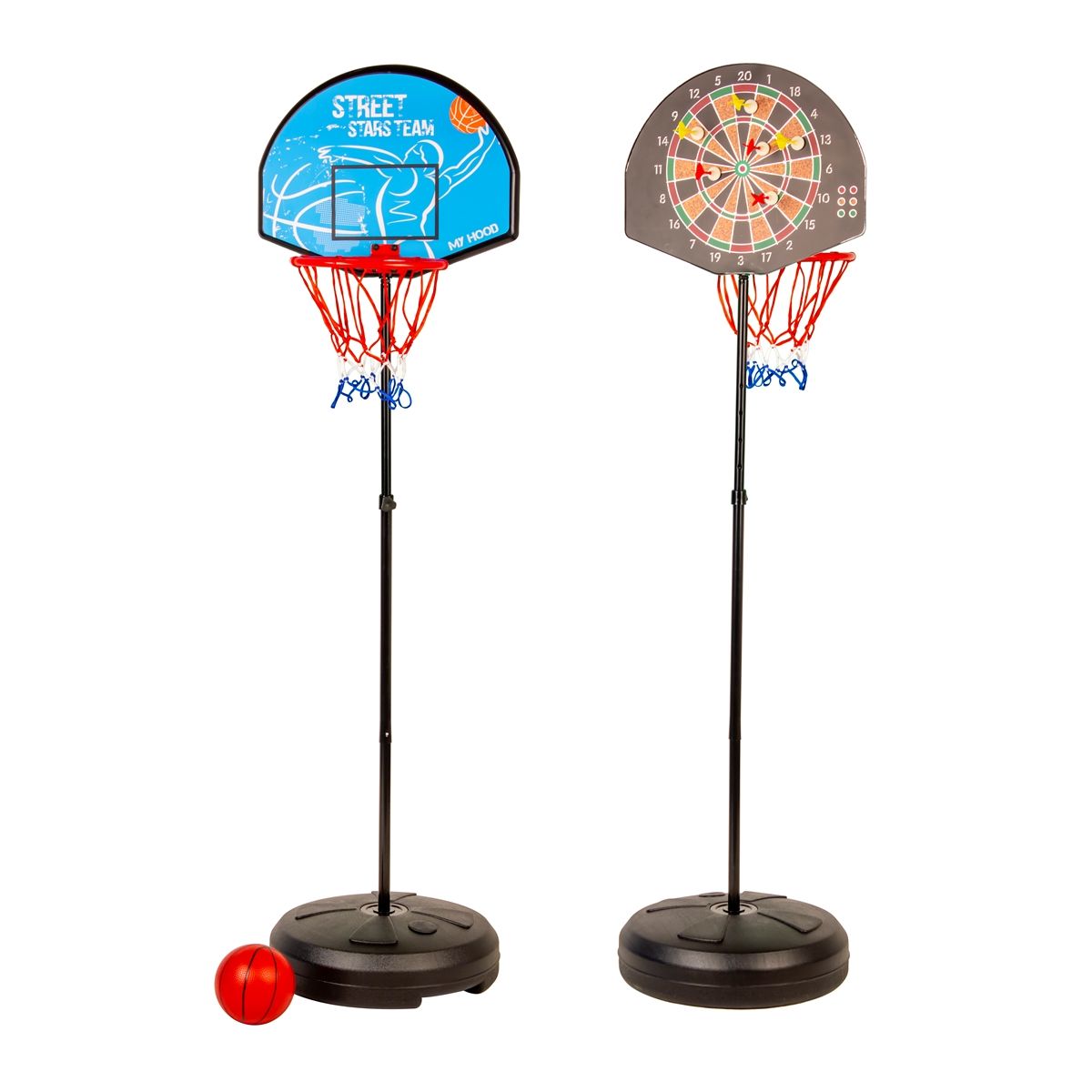 Basket med Dart - 2-i-1 Basketstander med dartspil - Højde 102 - 136cm - HURTIG LEVERING