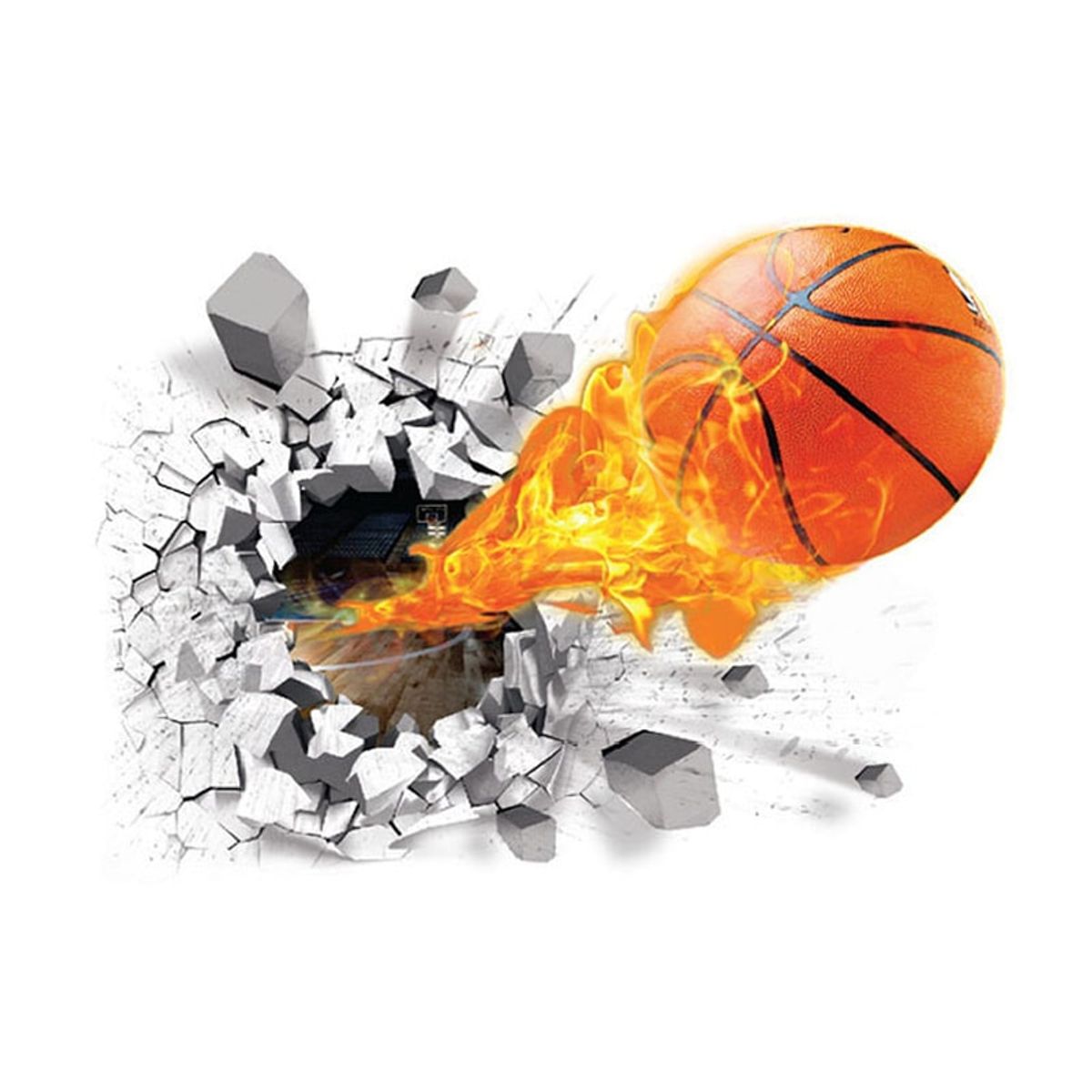 Basketball wallsticker. Hul i væggen. 70x50cm.