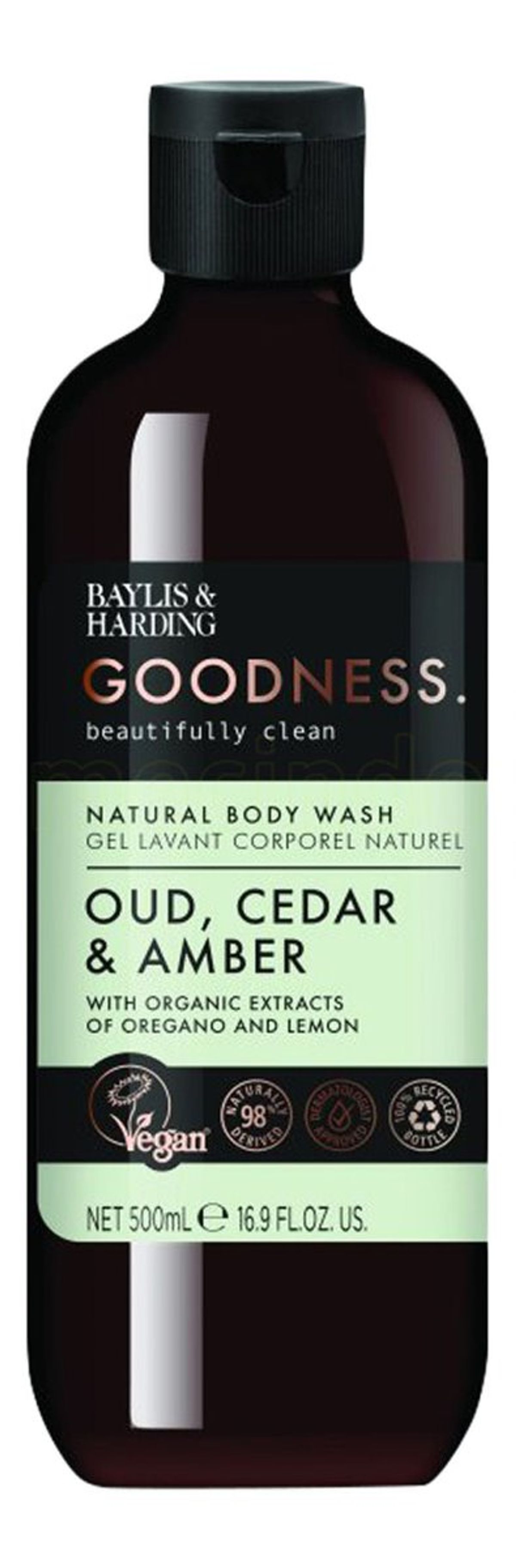 Baylis & harding goodness beautifully clean natural body wash oud cedar & amber 500ml