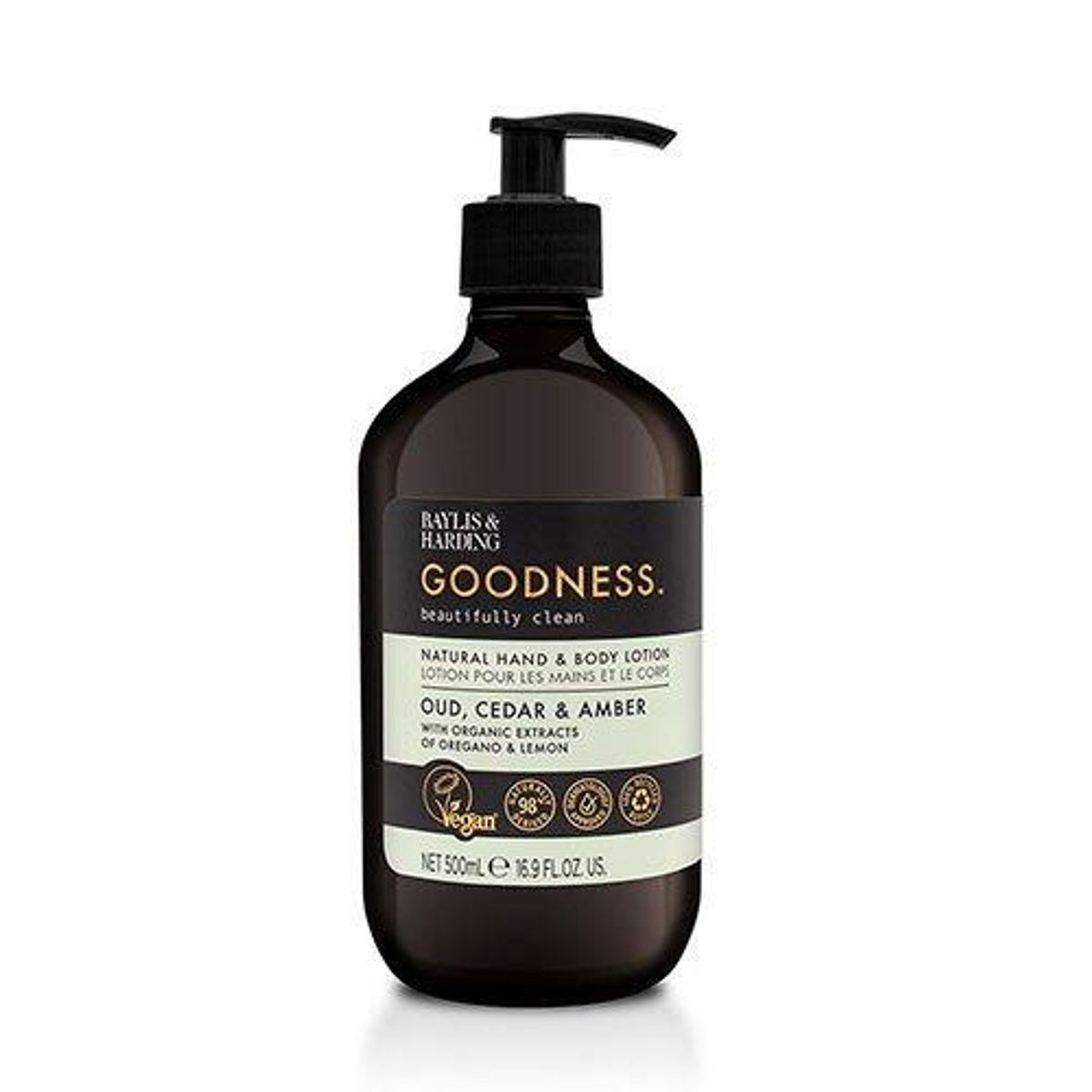 Baylis & Harding Goodness Hand & Body Lotion Oud, Cedar & Amber, 500ml.