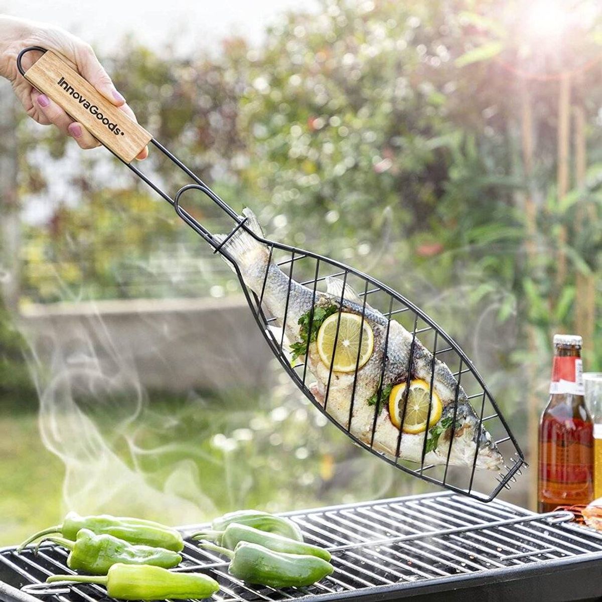 BBQ Grill holder til fisk med håndtag