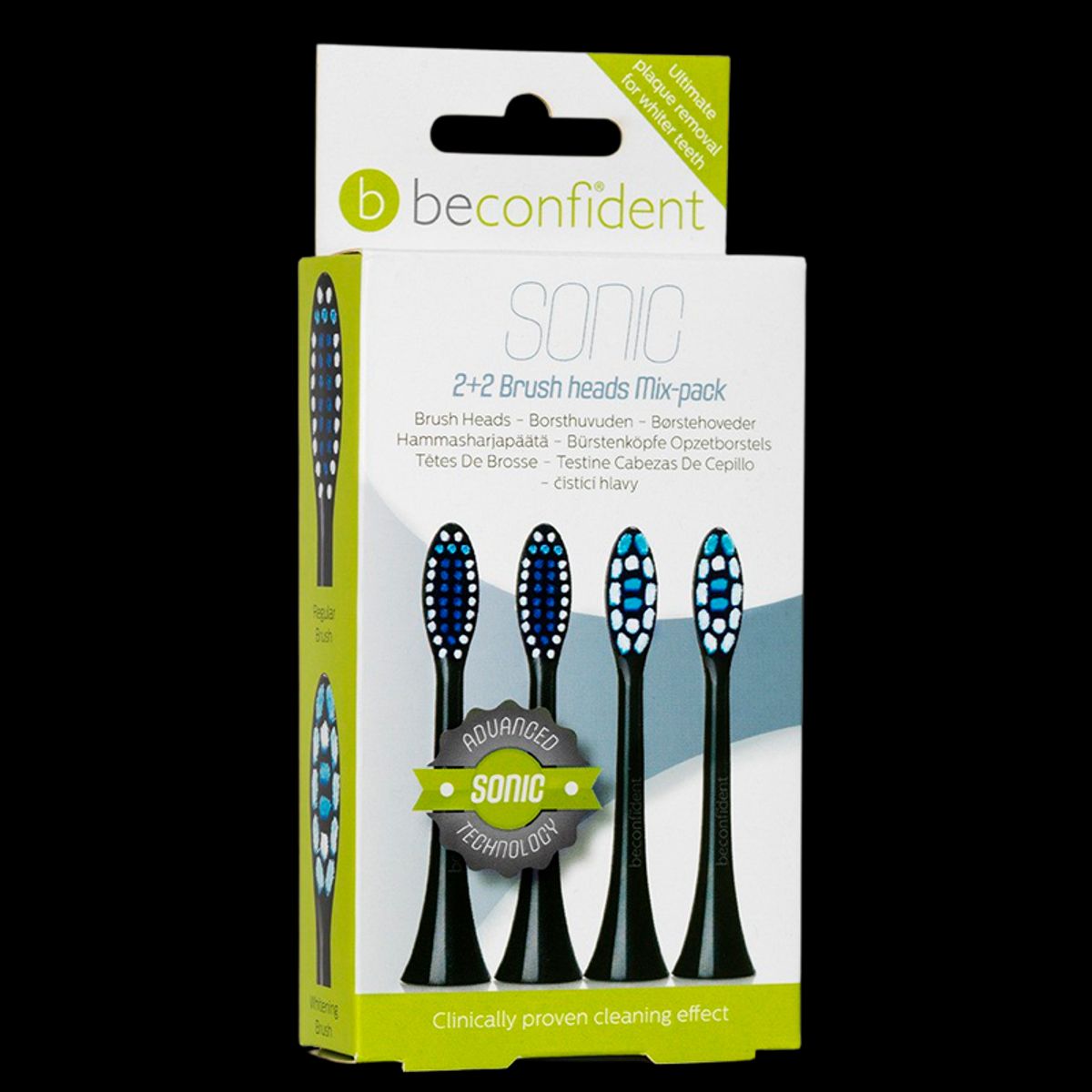 Beconfident Sonic Toothbrush Heads Mix Pack Black (2 x 2 stk)