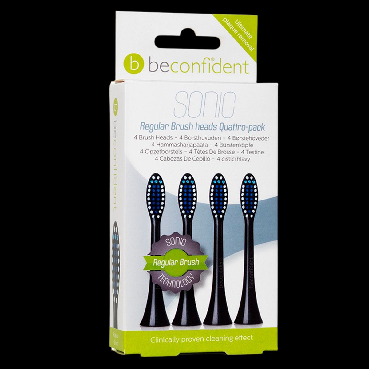 Beconfident Sonic Toothbrush Heads Regular Black (4 stk)