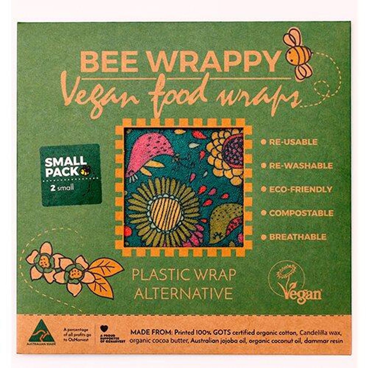 Bee Wrappy Vegan Food Wraps - 2 x small