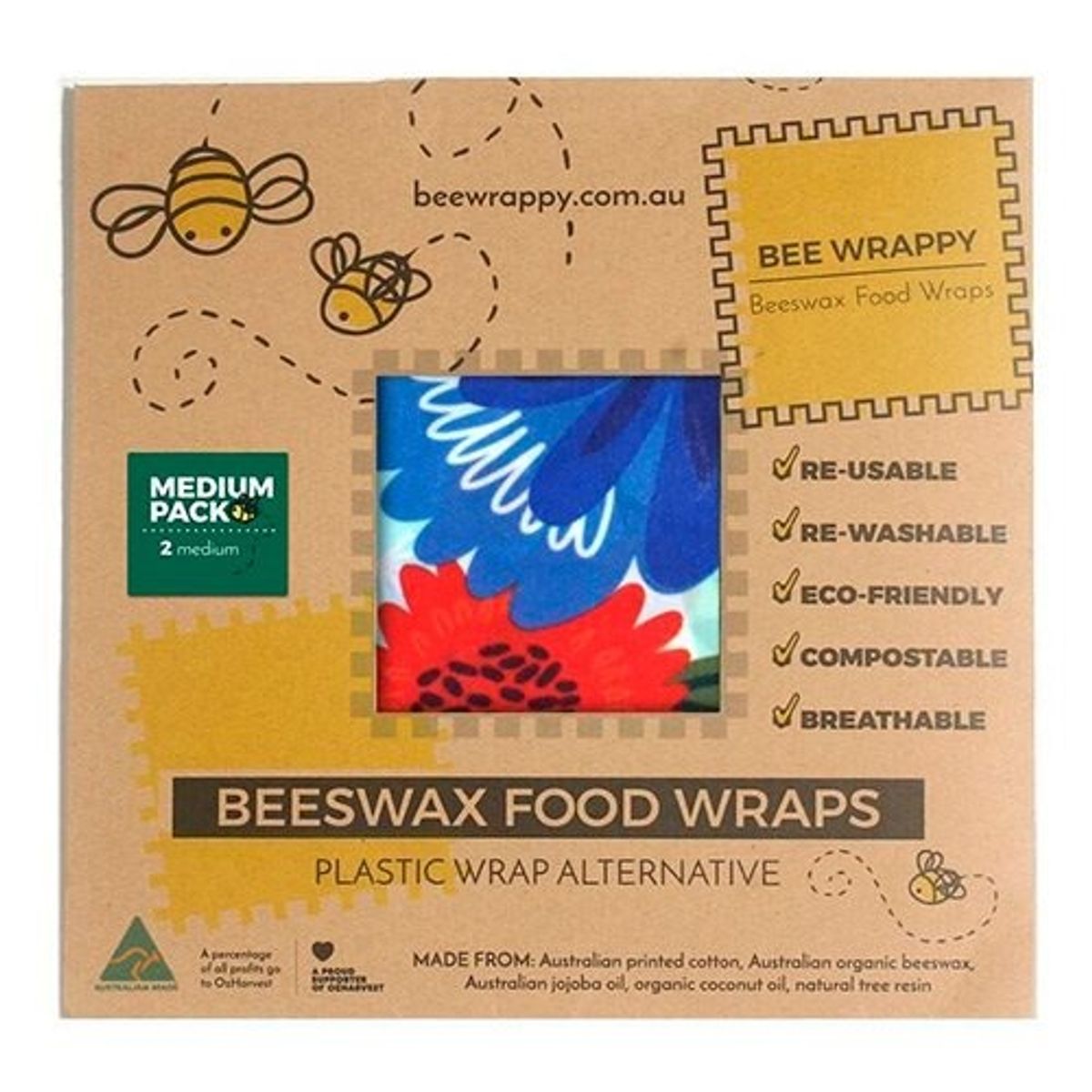 Beeswax Food Wraps 2 x Medium - 1 pk.