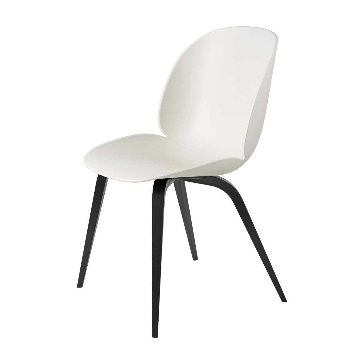 Beetle Chair, upolstret fra GUBI (Alabaster White shell, Wood base, Black stained beech base)