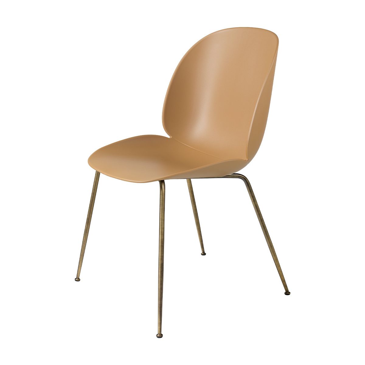 Beetle Chair, upolstret fra GUBI (Amber Brown shell, Conic base, Antique brass base)