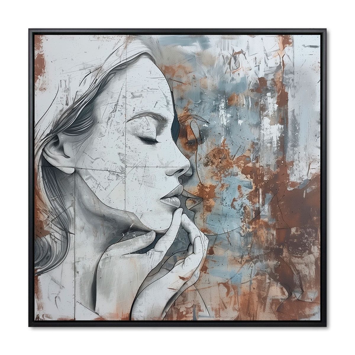 Behind closed eyes - 80x80 cm. - Sort ramme