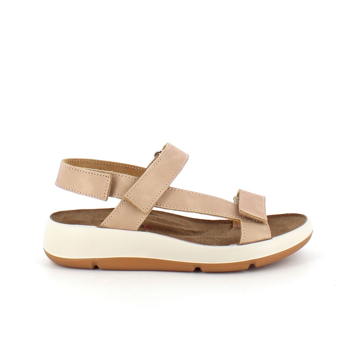 Beige skindsandal med tre indstillelige remme og svangstøtte - 39