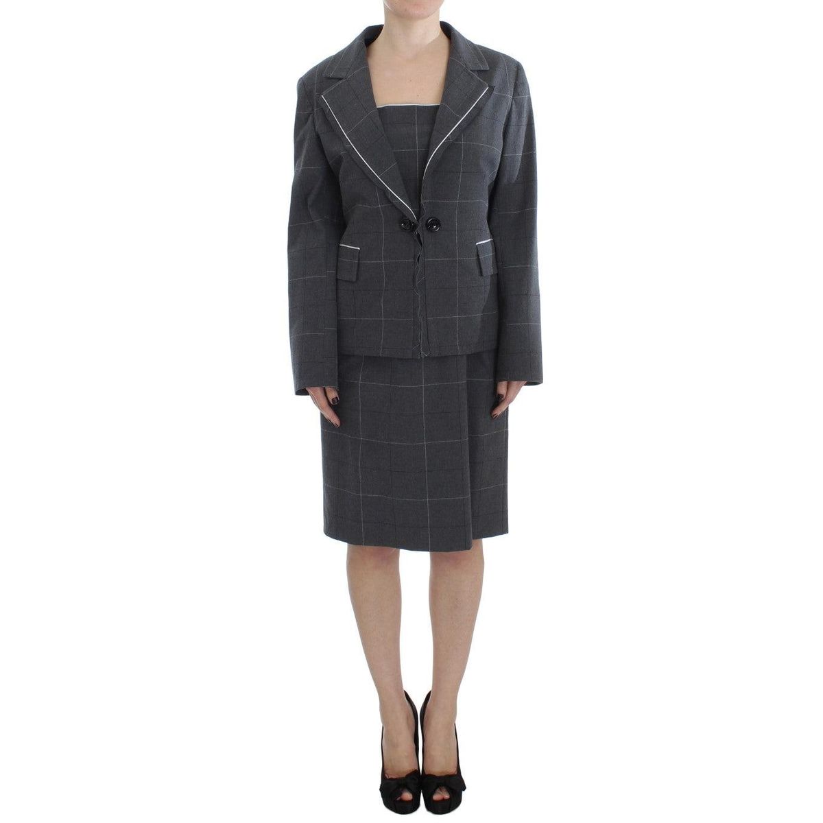 BENCIVENGA Elegant Gray Checkered Sheath Suit Set