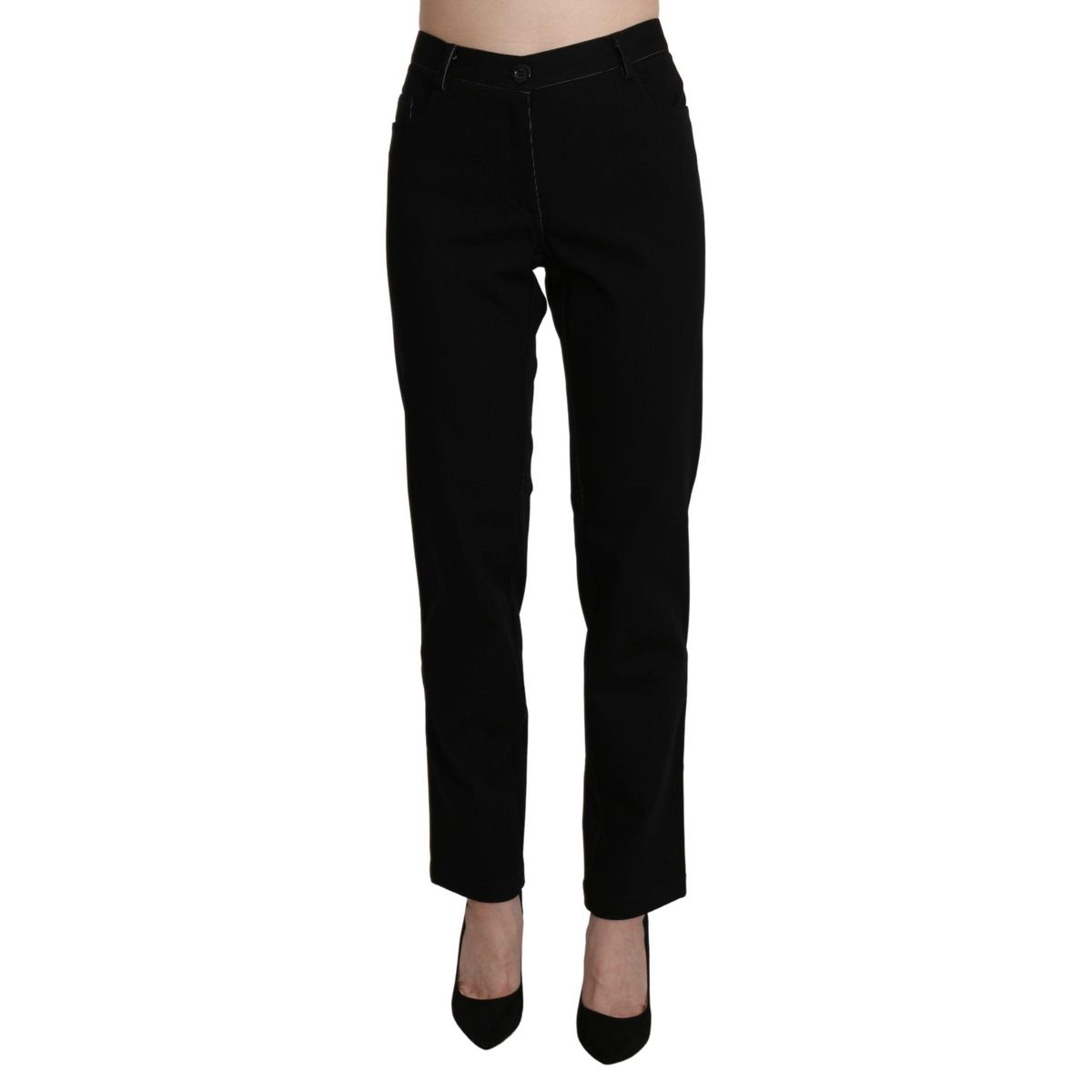 BENCIVENGA Elegant High Waist Straight Black Trousers