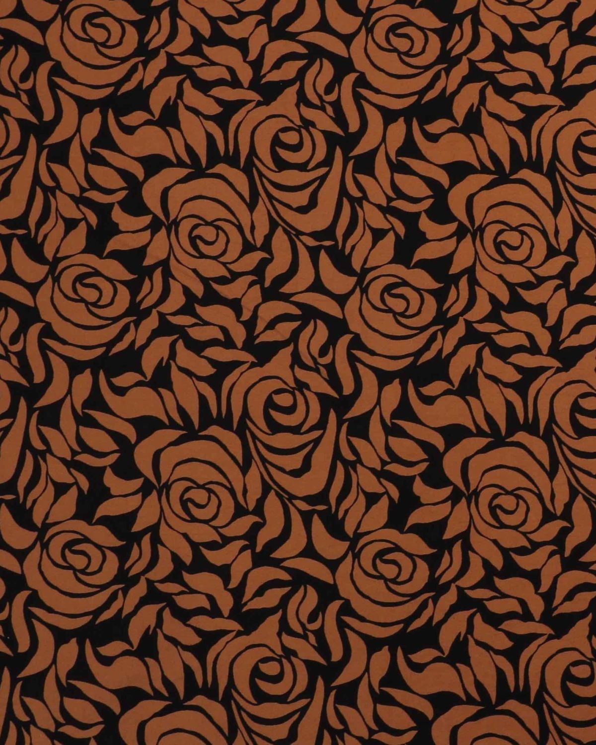 Bengalin - Nougatbrune blomster på sort - 22% Polyester, 4% Elastan, 74% Viskose