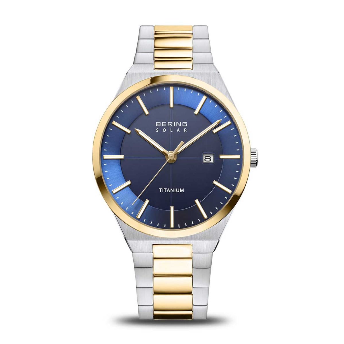 Bering - Solar ur blå, 39mm Bicolor Titanium Guld