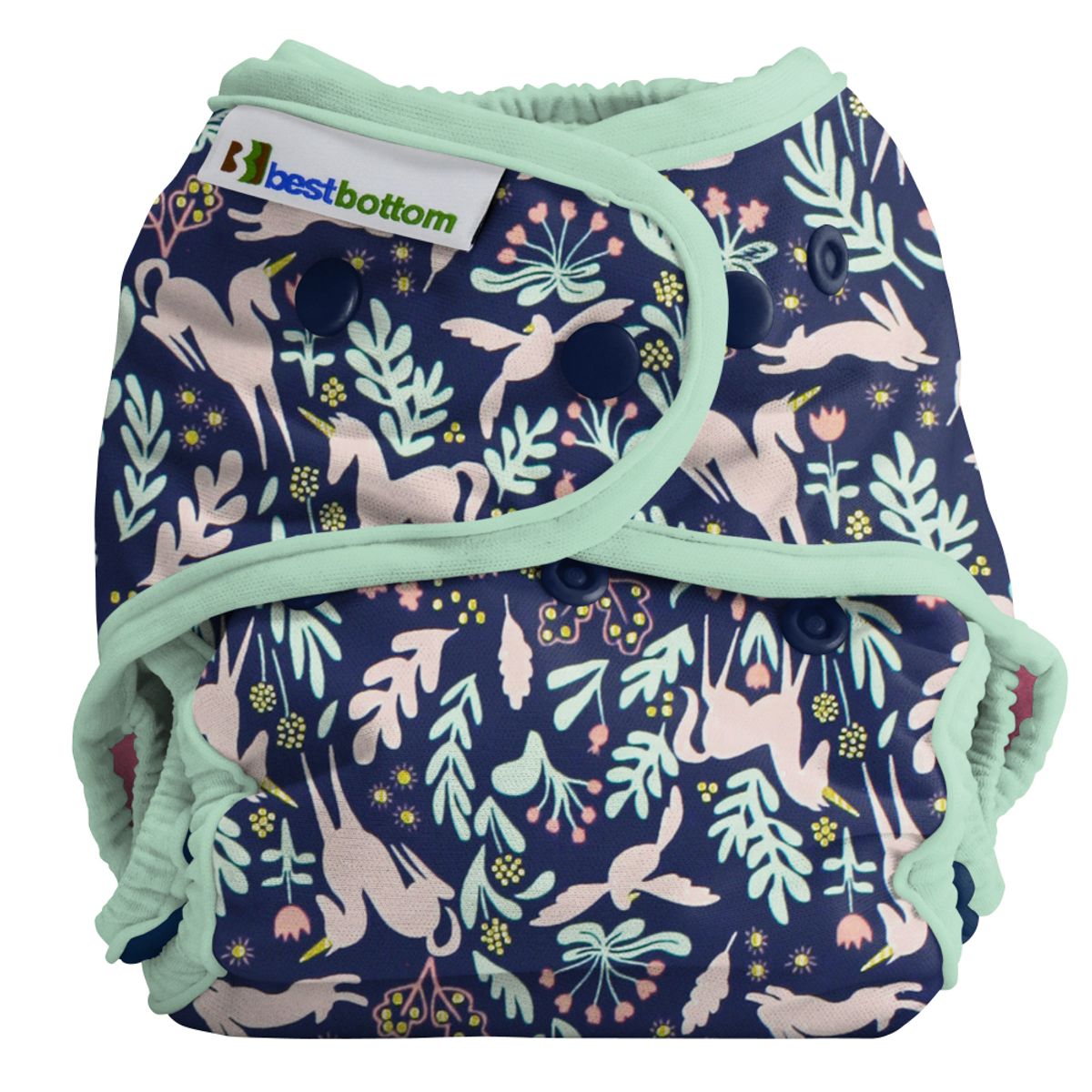 Best Bottom - onesize AI2 - enchanted unicorns sage + 3 indlæg - vælg indlæg Bambus/staydry SMALL