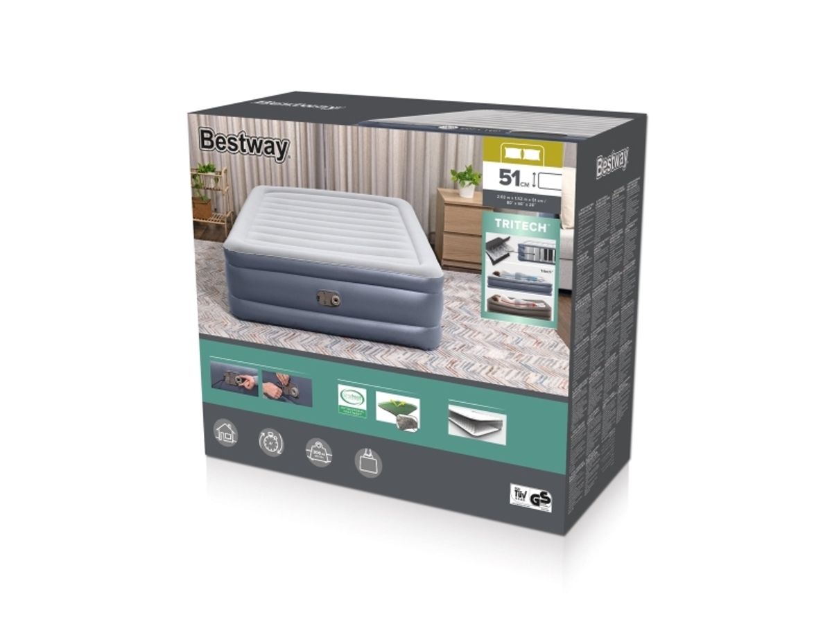 Bestway 6713I / 23, Dobbelt Madras, Queen Size, Rektandel, Indendørs, Indbygget Luftpumpe