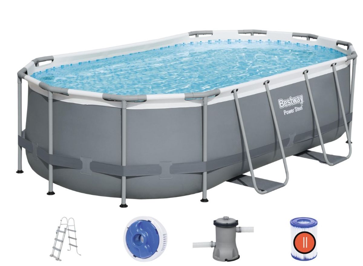 Bestway Power Steel 427 x 250 x 84 cm Oval Pool m/stige, pumpe m.v.