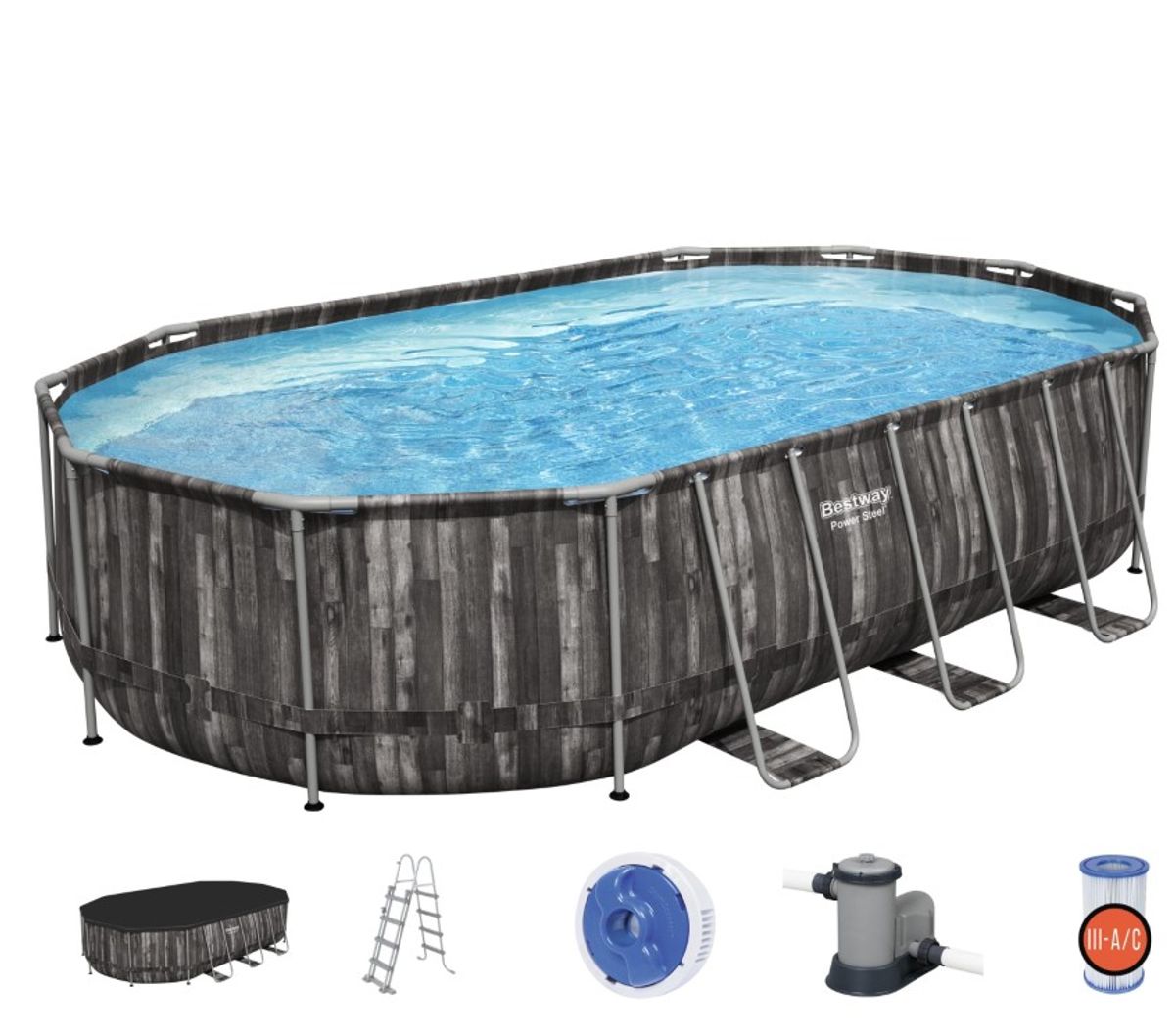 Bestway Power Steel 610 x 366 x 122 cm Oval Pool m/pumpe,stige