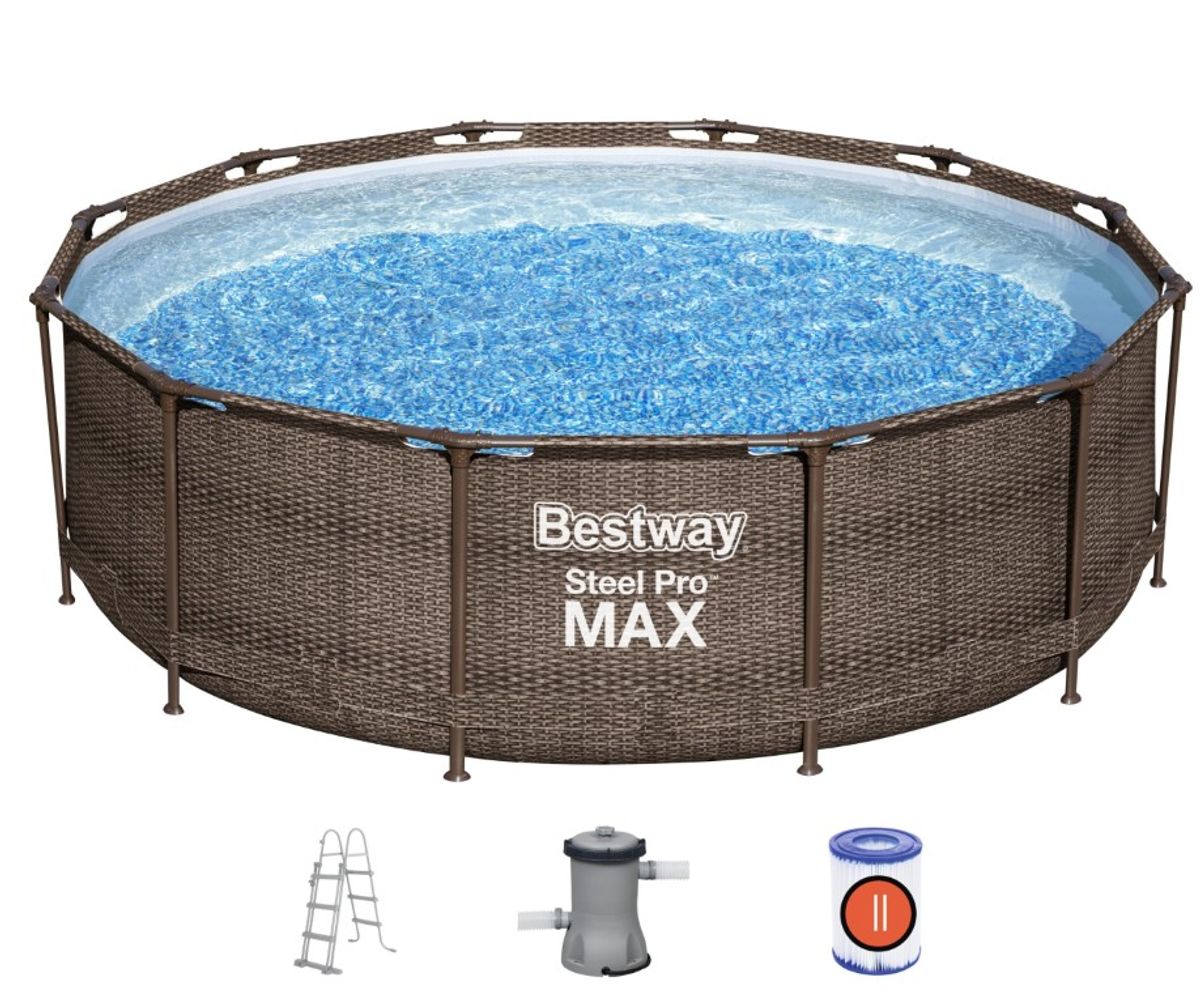 Bestway Steel Pro MAX Frame Pool 366x100cm Rattan m/pumpe,stige