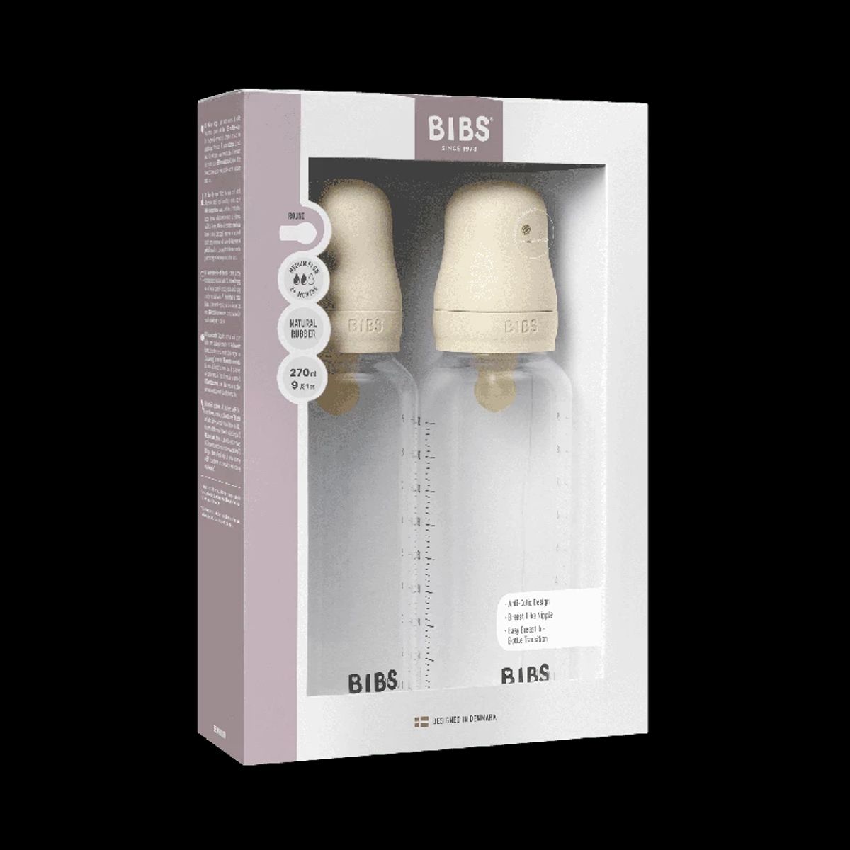 Bibs Baby Flaske Rund Latex 2 Pack 270 ml Medium Flow Ivory